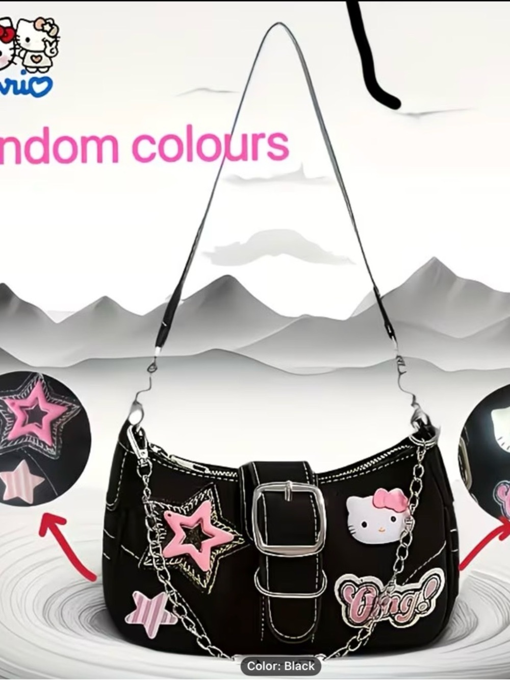 Sanrio Hello Kitty Y2K Shoulder Bag Black Kawaii Purse Chain Strap Cute Mini Bag - Picture 3 of 9